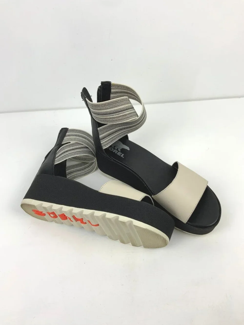 SOREL Dayspring Ankle Strap Platform Sandals Cream/Black Sz 8.5 - Picture 11 of 16